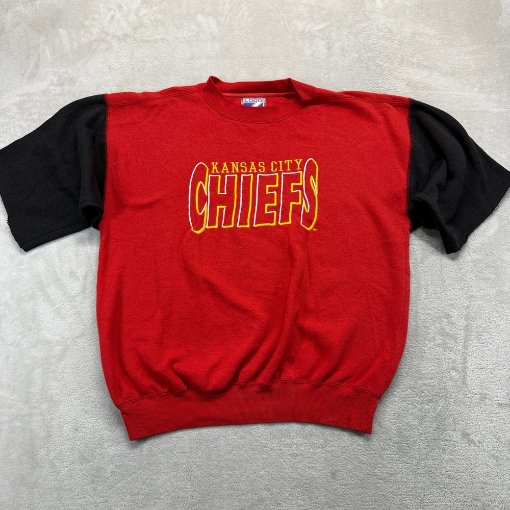 Vintage Kansas City Chiefs Sweatshirt Men's Large Logo 7 Cut Off Red Black NFL